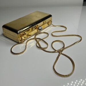 Landau Gold Tone Metal Crossbody Clutch Evening Bag Velvet Lined